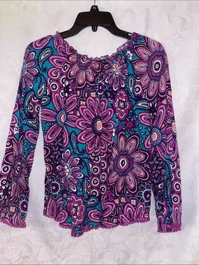 Red Camel Purple & Teal Floral Long Sleeve Blouse